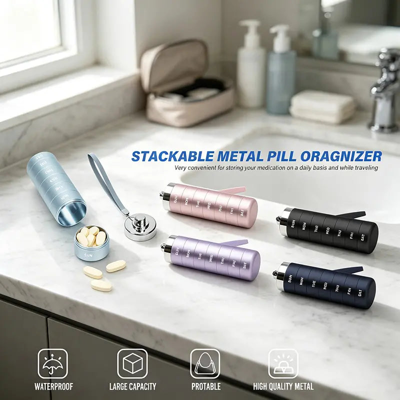 Metal Travel Pill Organizer - Portable Medicine Organizer Storage Boxes